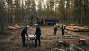 hirsitalon perustukset työmaa