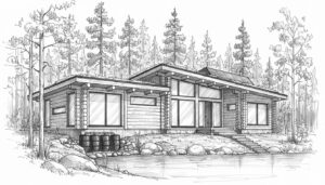 Moderni hirsitalo suomalaisessa luonnossa.