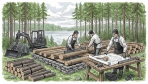 hirsisauna rakentaminen työmaa