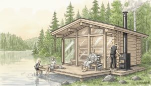 hirsisauna järvimaisema perhe