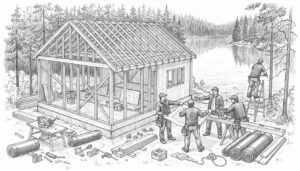 mökki rakennus rakennustyömaa