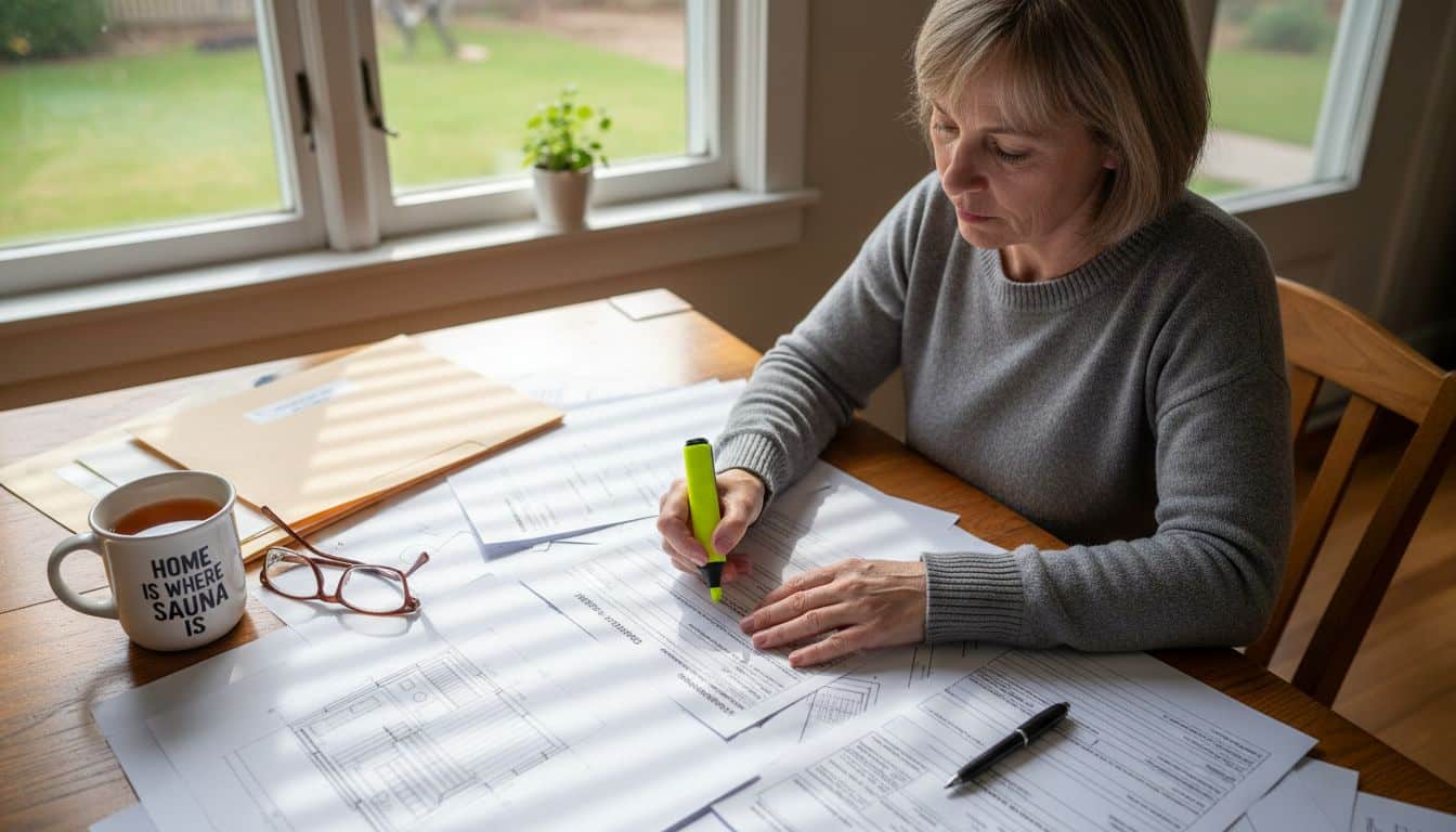 Homeowner reviewing sauna permit at kitchen table