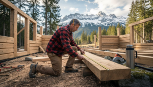 Oppføring av hytte i åpent skogsterreng i fjellet