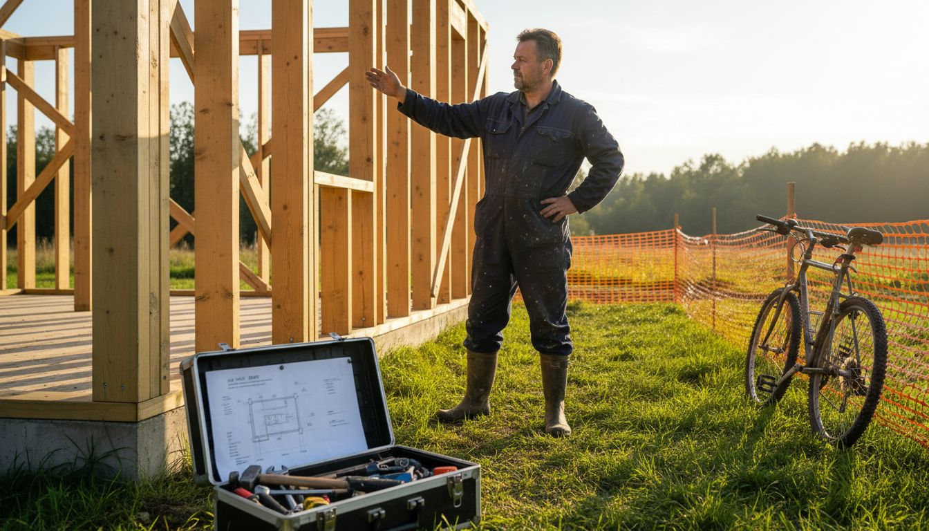 Familie baut eigenes Holzhaus auf Baustelle