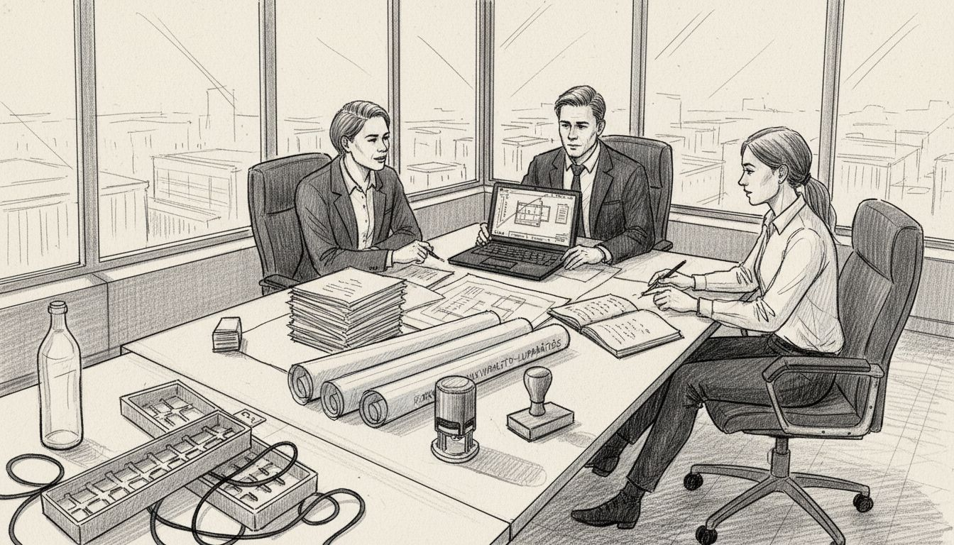 Rakennusjuridiikan tiimin kokous Keski-Euroopan toimistolla