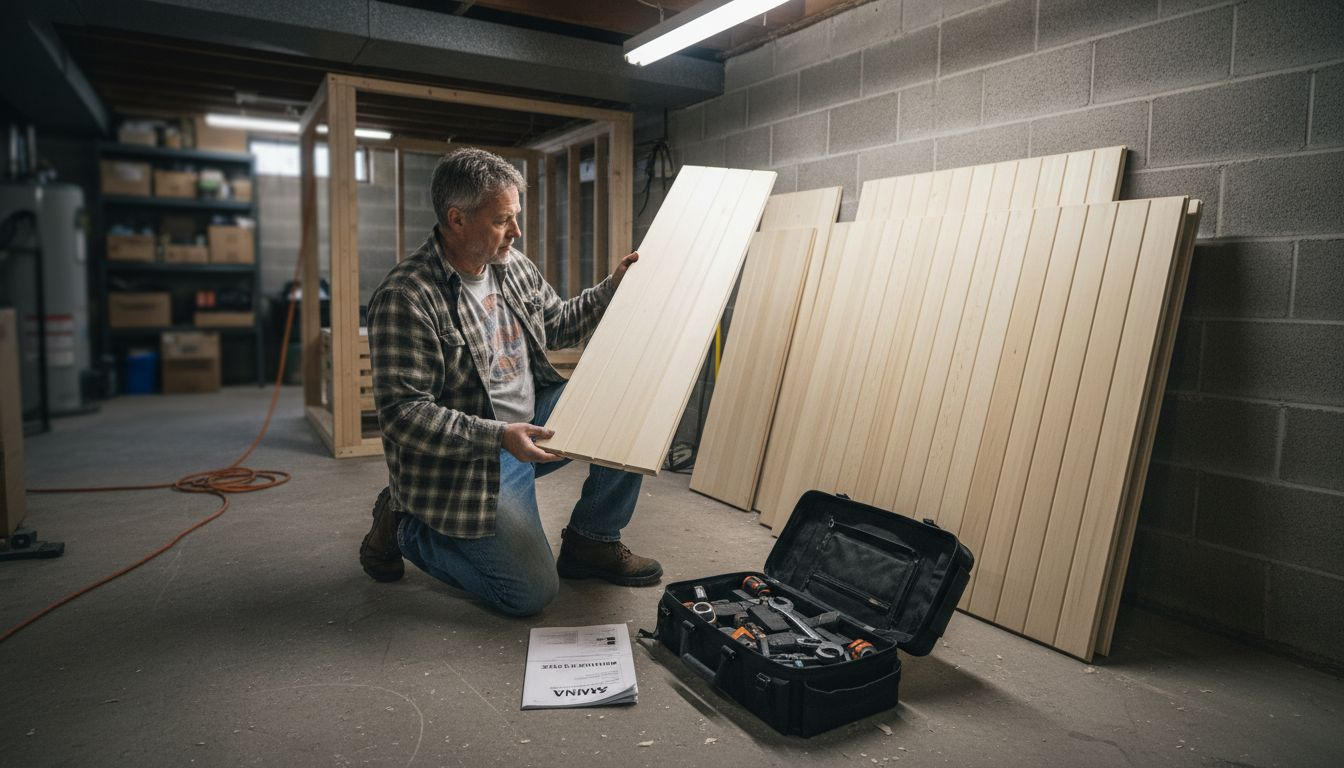 Homeowner examining sauna kit components