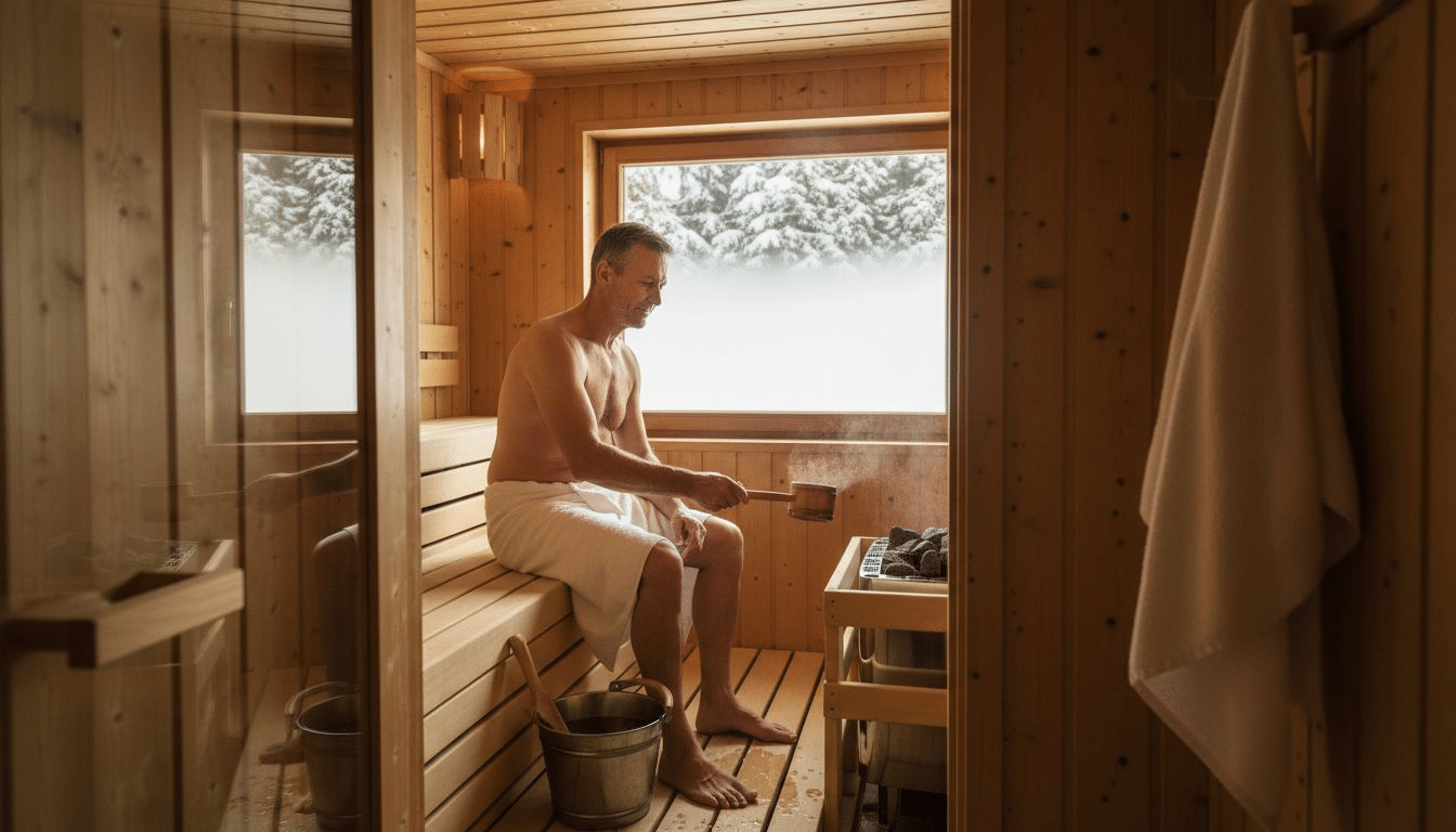 Man tending custom sauna in bright home