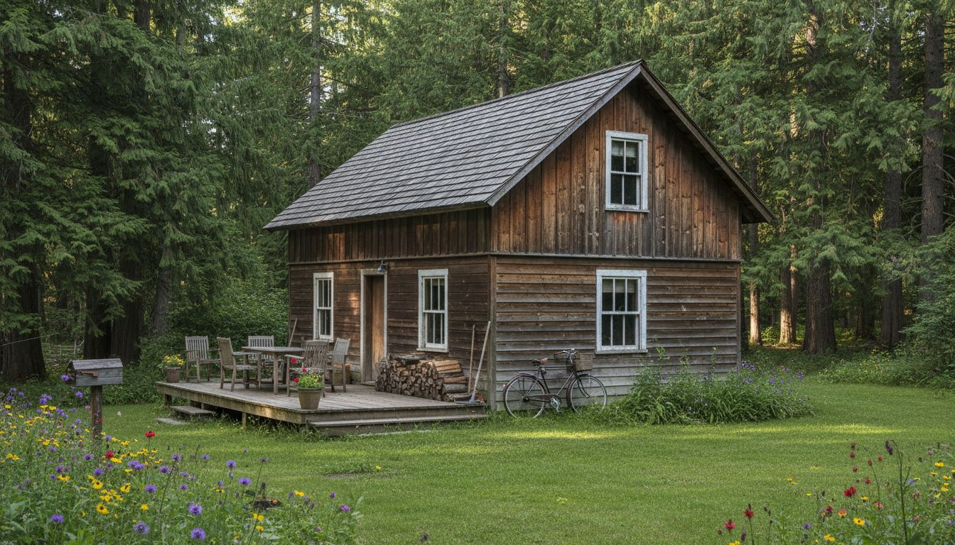 Timber villa in natural green landscape