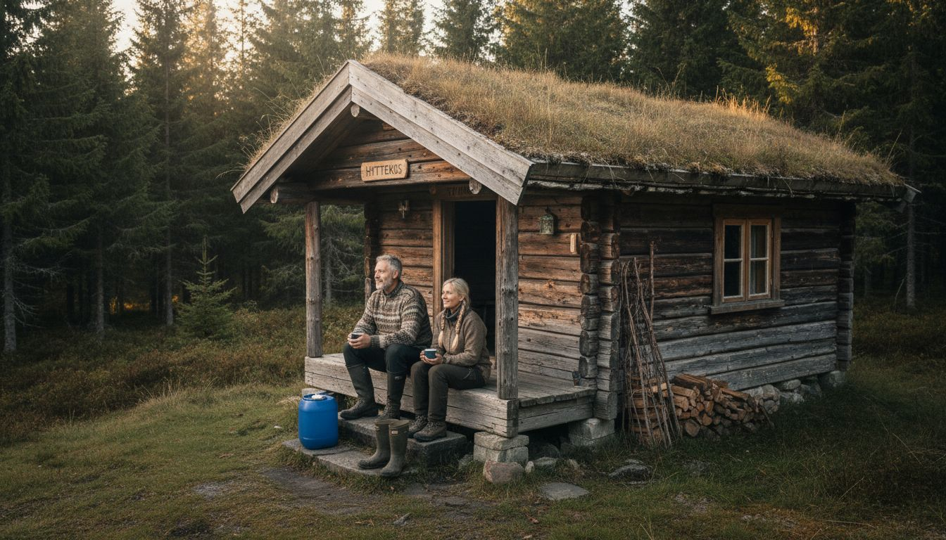 Late dager i enkel tømmerkoie langt inne i skogen