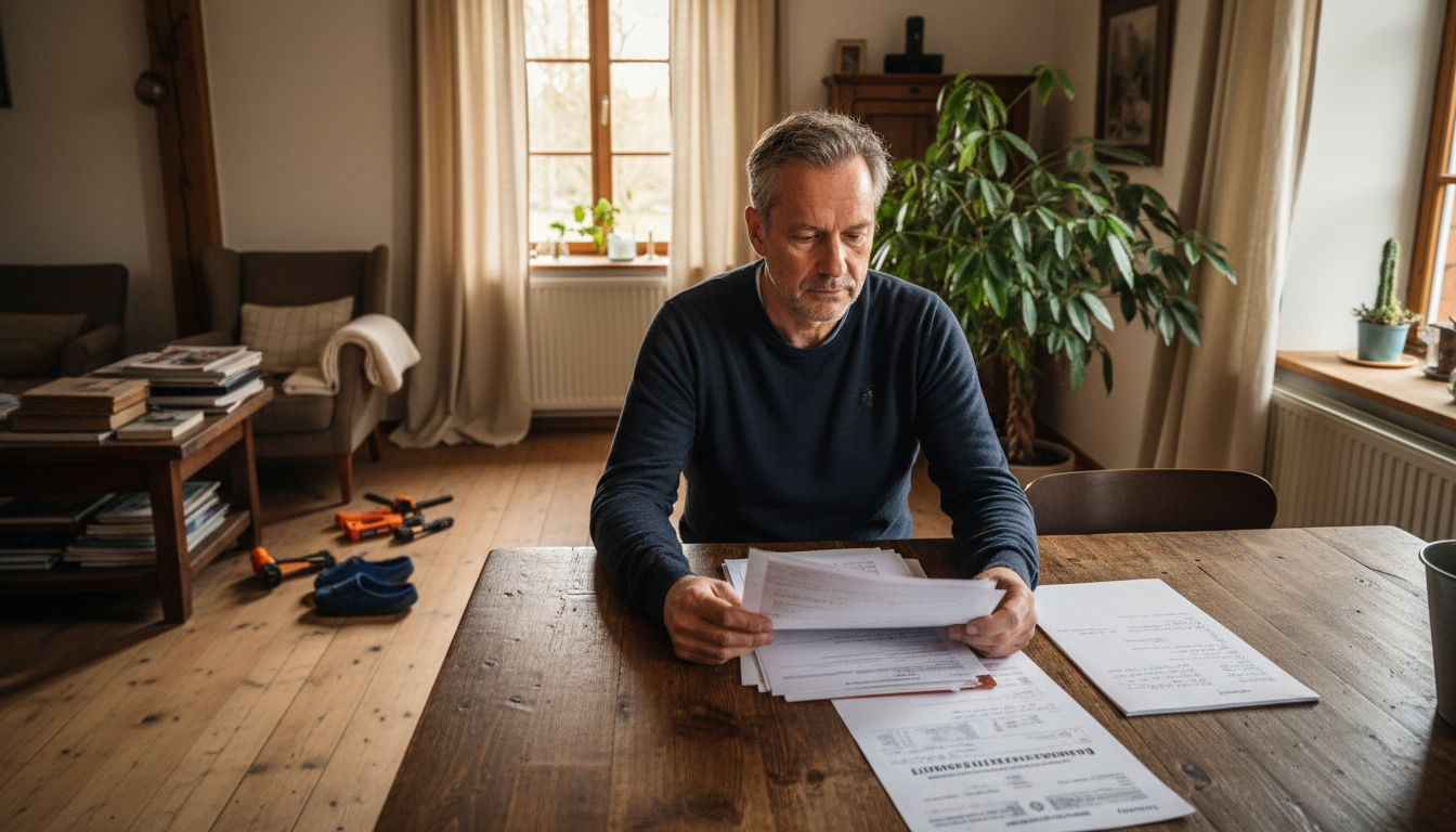 Der Besitzer eines Ferienhauses nimmt die behördlichen Unterlagen genau unter die Lupe.