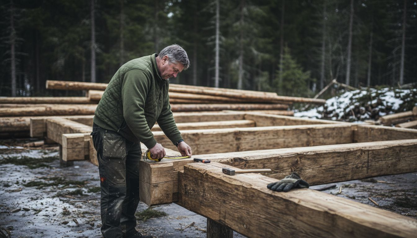 Byggherren går nøye gjennom reisverket for å sikre at kvaliteten er som den skal.