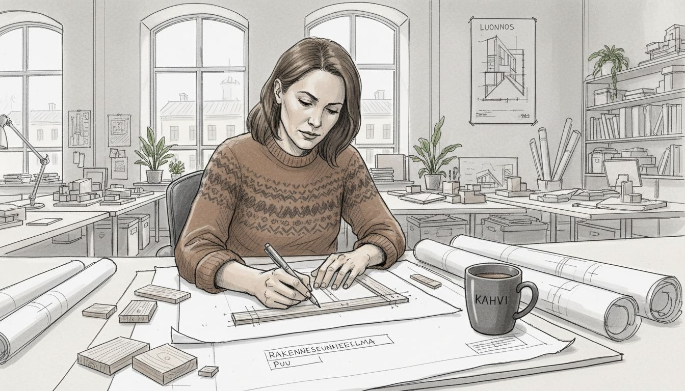 Insinööri hahmottelee puurakenteen yksityiskohtia luonnoslehtiöön.