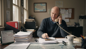 Municipal staff issuing building permit paperwork