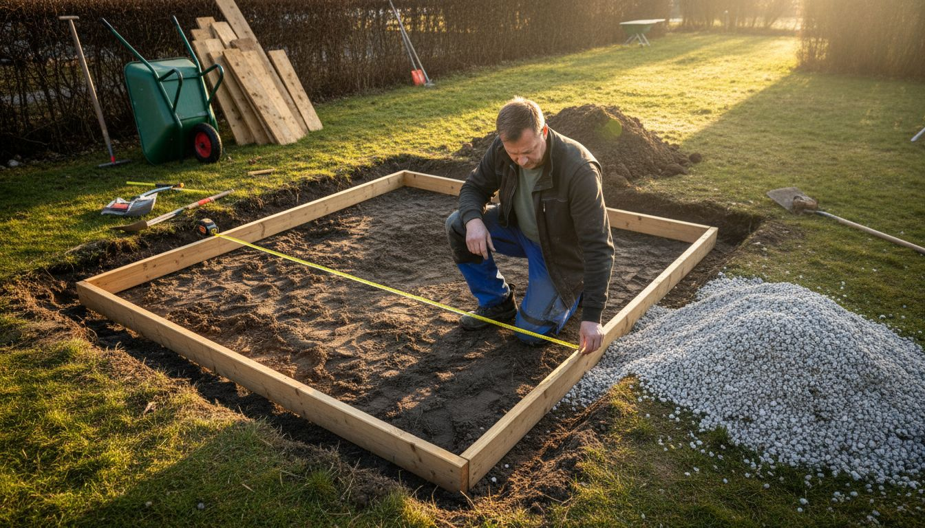Man gör i ordning en plats i trädgården för att kunna installera ett utomhusspa.