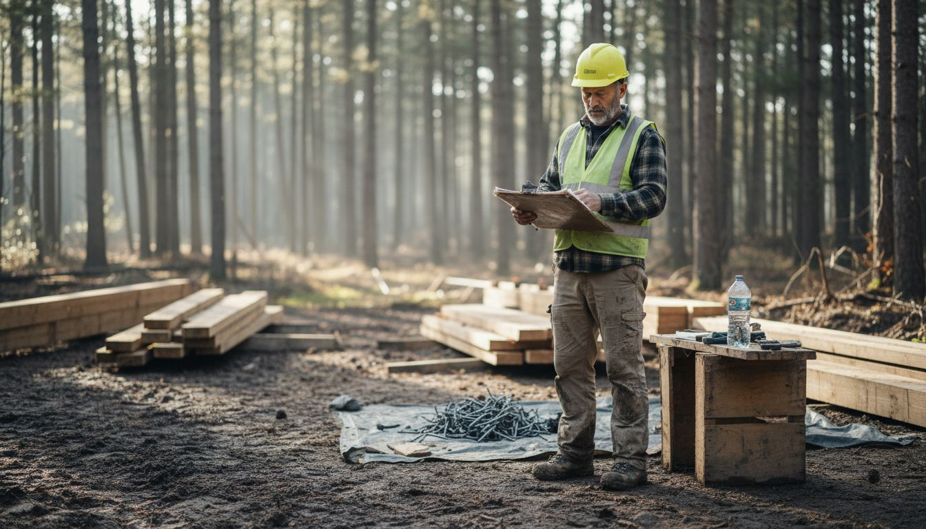 Site manager overseeing sustainable wood build