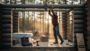 Snekker setter opp tømmerhytte med fokus på energieffektivitet