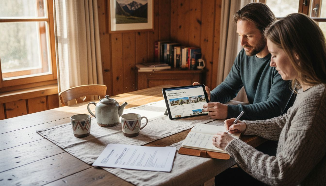 Paar informiert sich über die Finanzierung ihres geplanten Ferienhauses