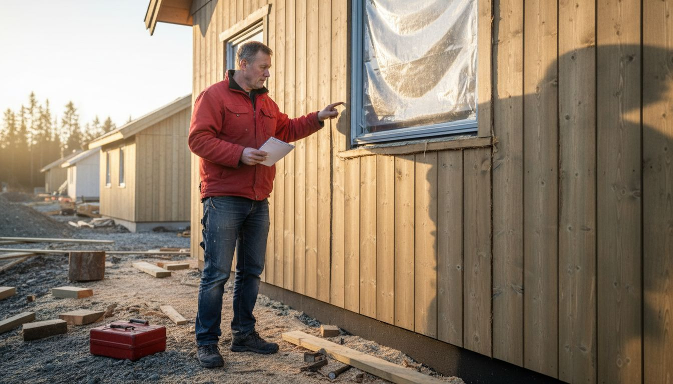 Byggherren er på byggeplassen for å følge opp trearbeidet