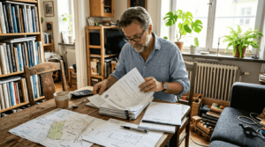 Villaägare sätter sig hemma och förbereder sin bygglovsansökan