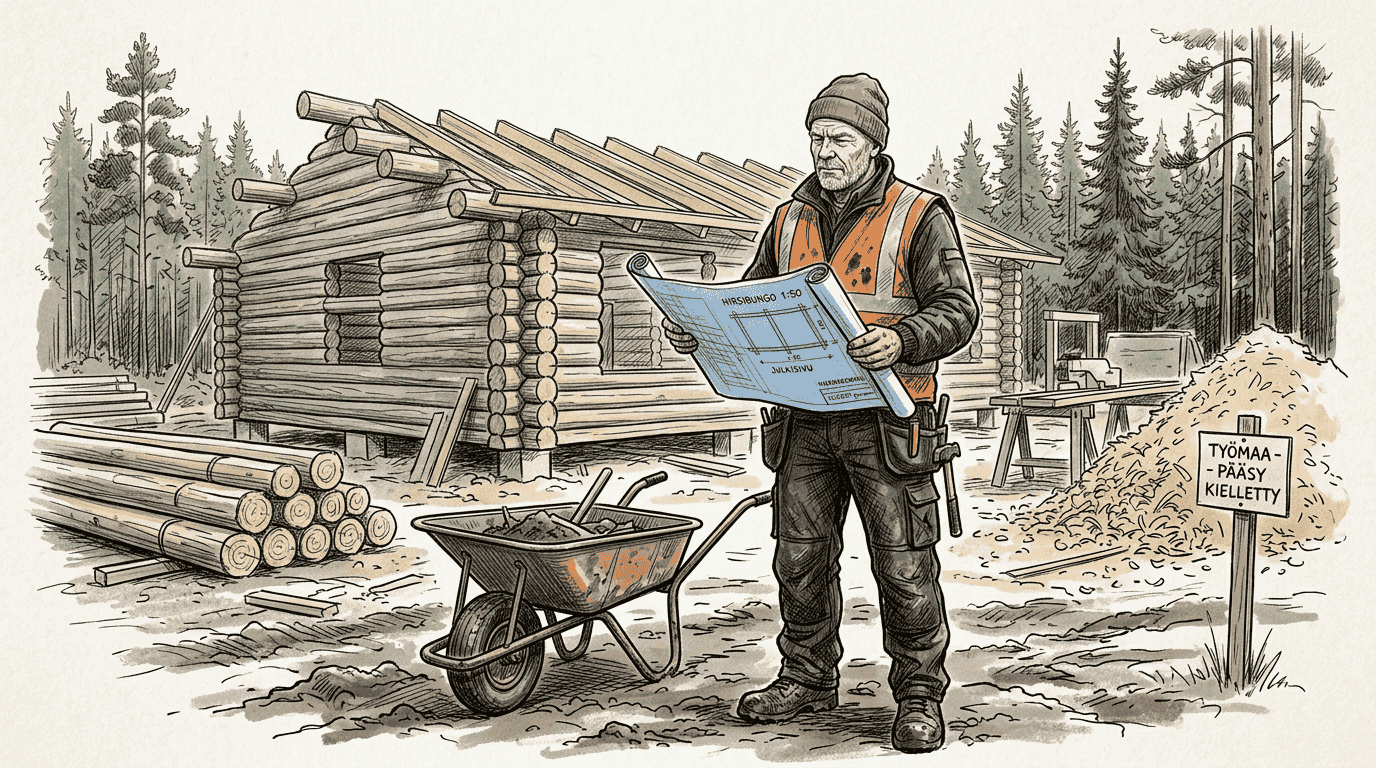 Hirsirakentaja työmaalla