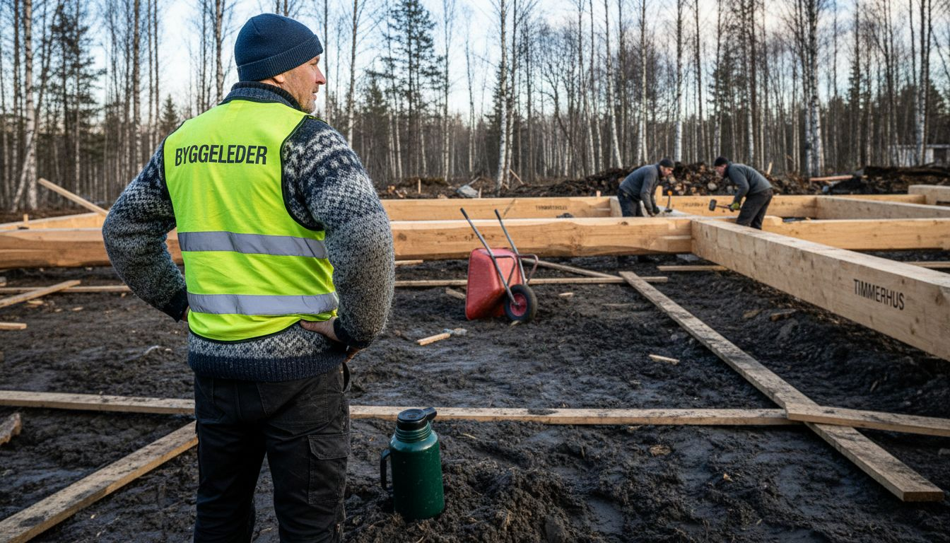 Byggeplass for laftehytte på finsk landsbygd