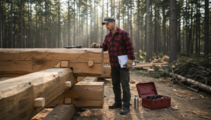 Ein Blockhaus wird traditionell aus dicken, massiven Holzbalken errichtet, die sich zu einer besonders stabilen und langlebigen Bauweise verbinden.