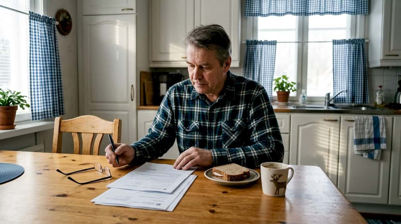 Finnish homeowner reading sauna permit paperwork