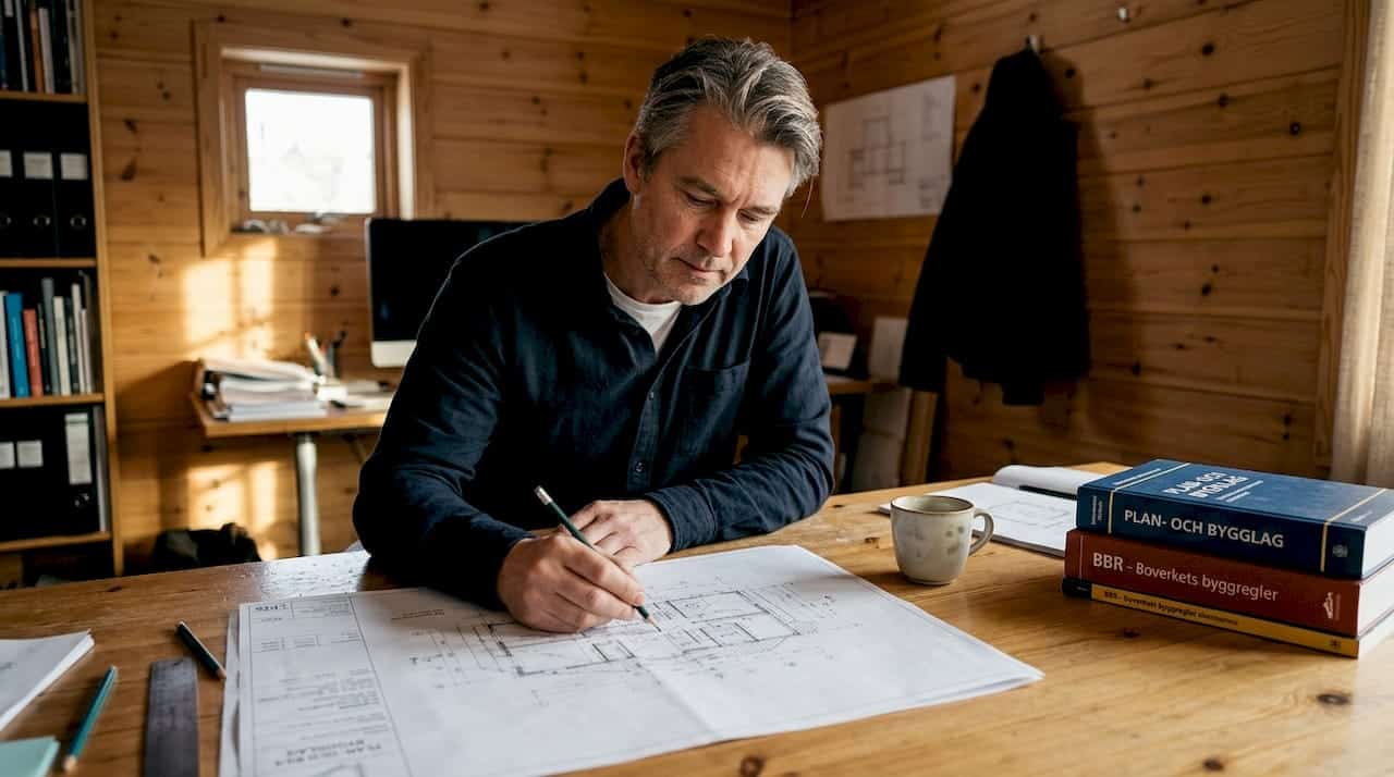 Arkitekten anger snözon på ritningarna för bygglovet