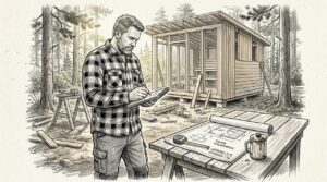 Omakotitalon omistaja suunnittelee pihasaunan rakentamista