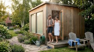 Individuell gestaltetes Saunahaus als Blickfang im eigenen Garten