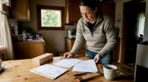 Homeowner reviewing timber construction plans