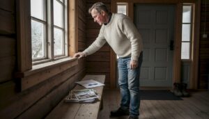 På vintern kontrollerar man hur väl timmerhusen håller värmen.