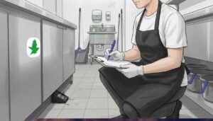 Man walking to outdoor sauna cabin