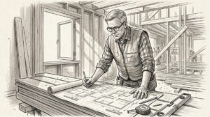 Rakennusmestari varmistaa puutalotyömaan paloturvallisuuden toteutumisen.