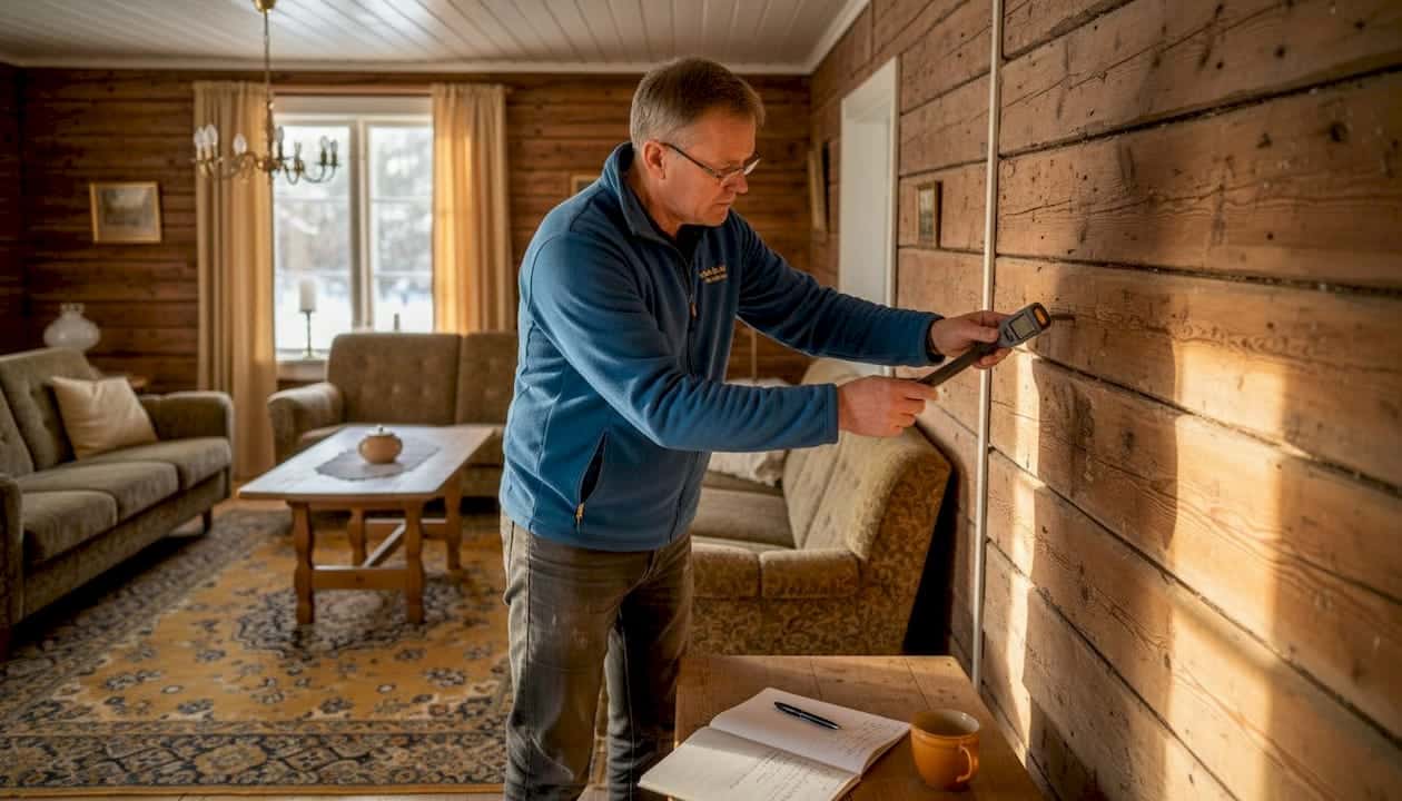 Fukt i timmerväggarna undersöks noggrant