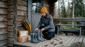 Die Familie macht die Veranda ihres Holzhauses zum Mittelpunkt ihres täglichen Lebens.